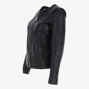 Collarless Fitted Leather Jacket Sideview