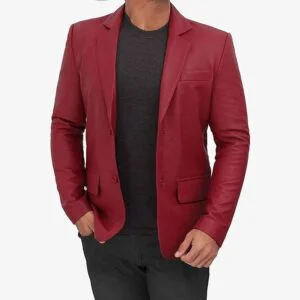 Two Buttons Leather Blazer for Men