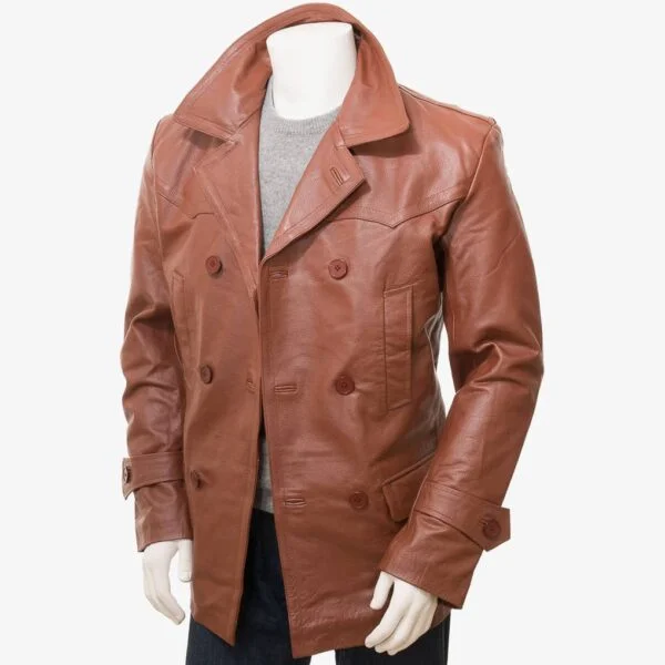 Mens Leather Tan Peacoat